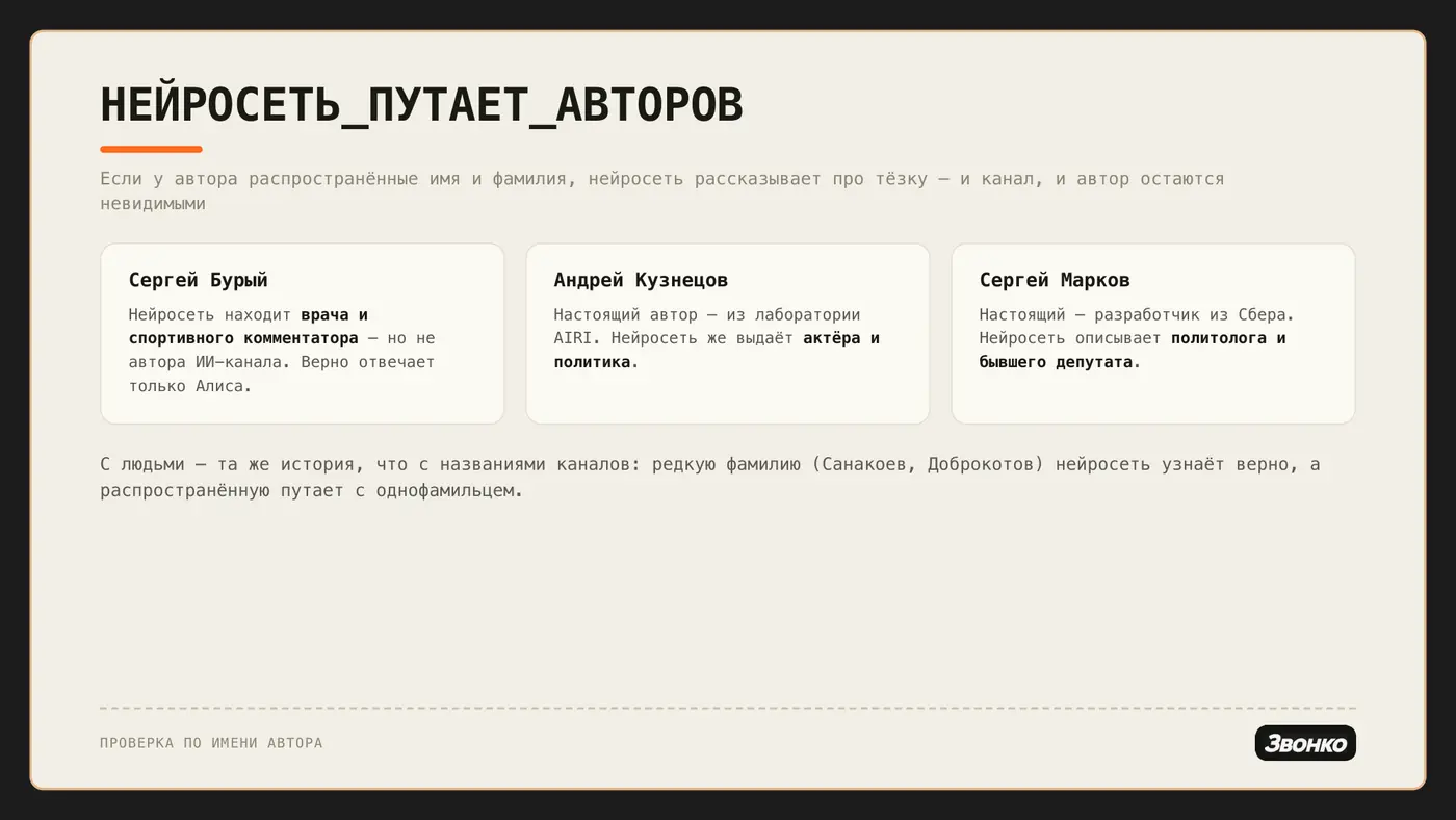 Три автора, которых ИИ путает с однофамильцами: Сергей Бурый, Андрей Кузнецов, Сергей Марков