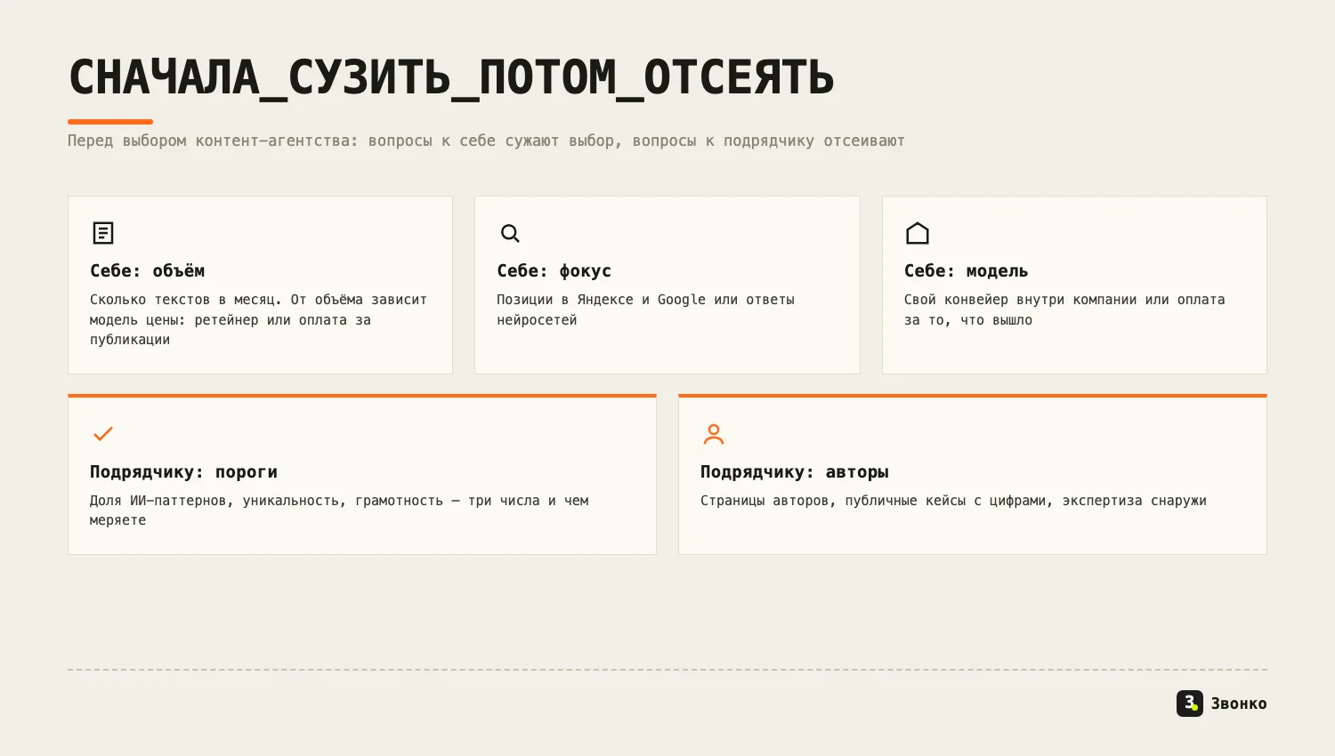 Три вопроса к себе и два к подрядчику перед выбором контент-агентства